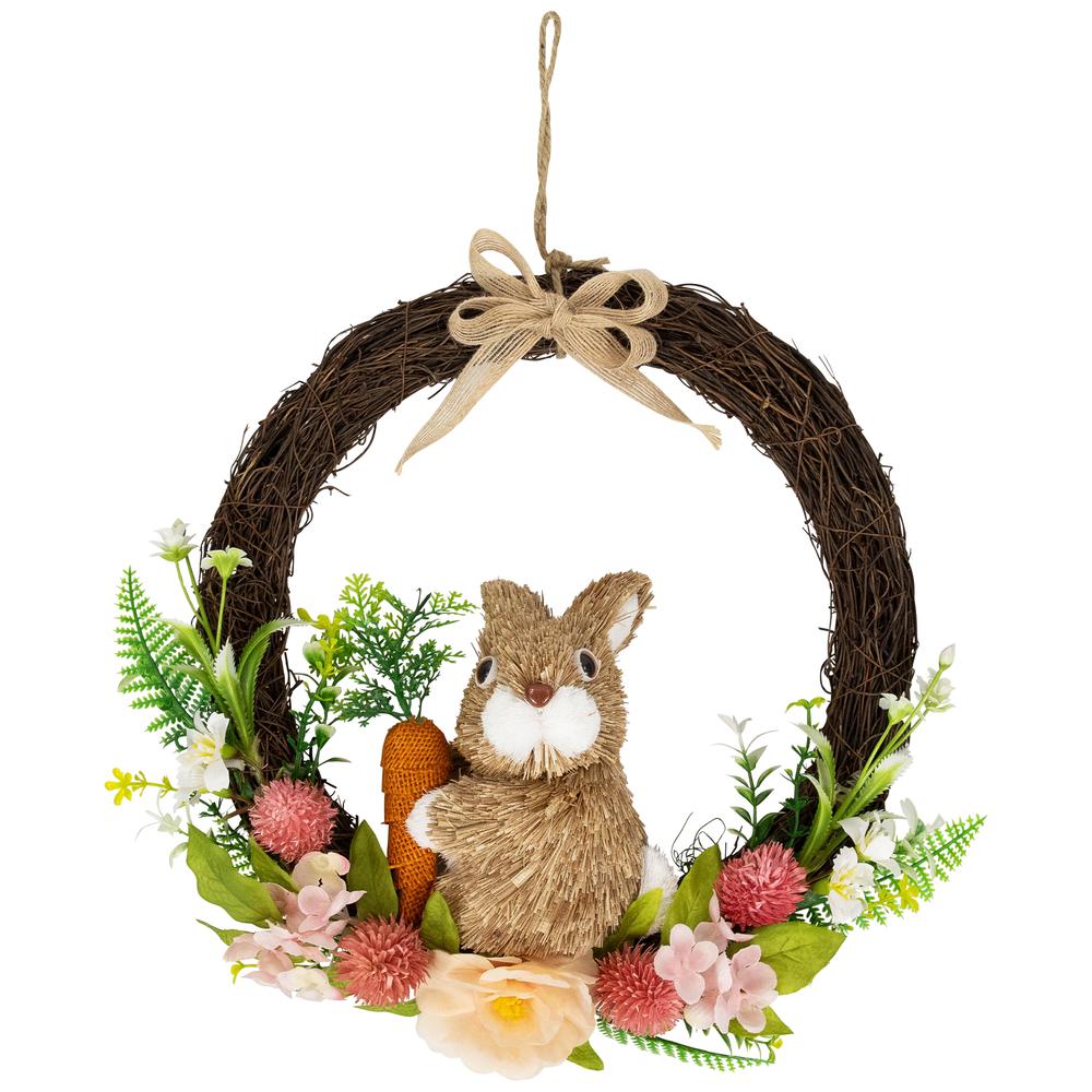 Floral Grapevine Spring Easter Wreath with Rabbit - 12". Picture 1