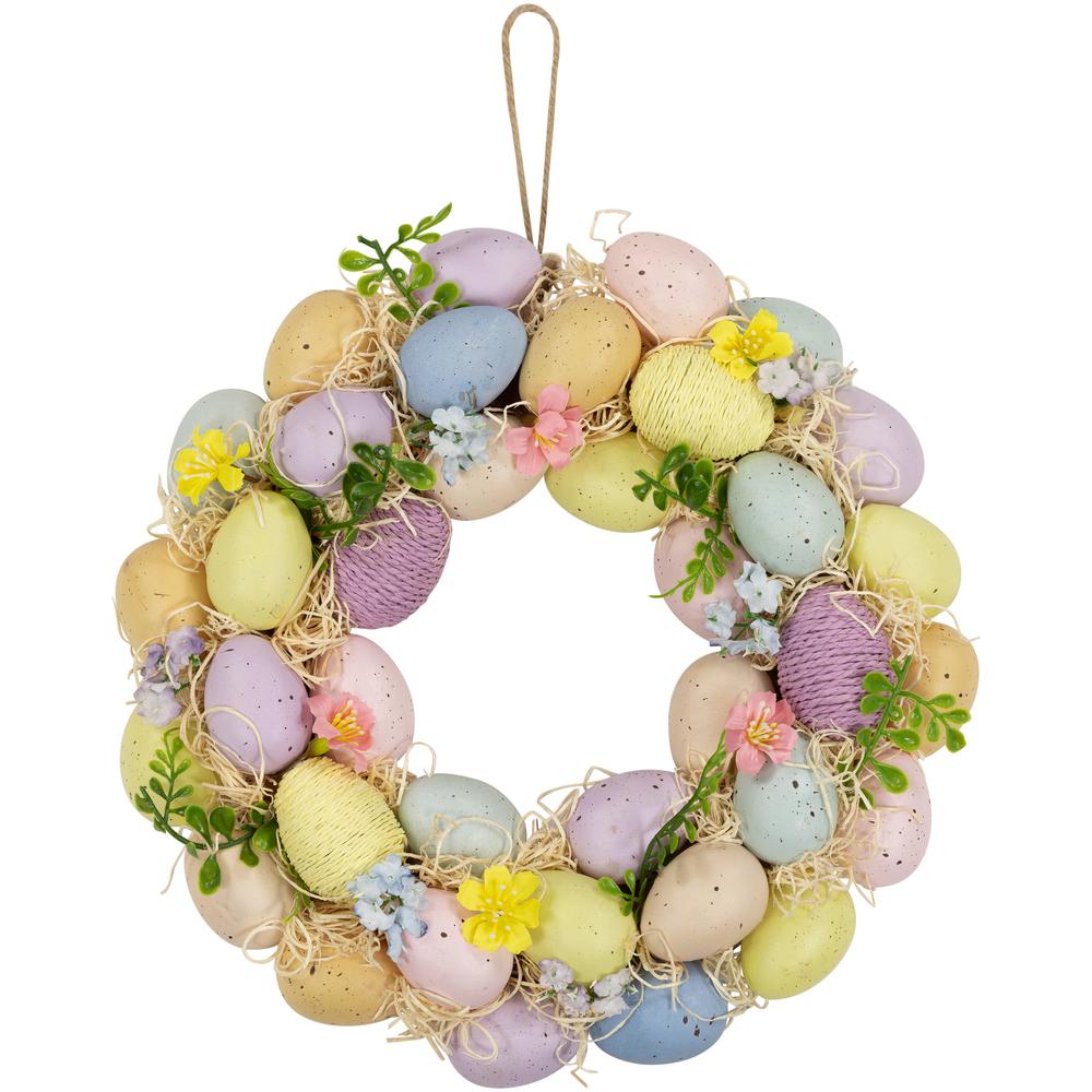 Floral and Easter Egg Spring Wreath - 12.5" - Multicolor. Picture 1