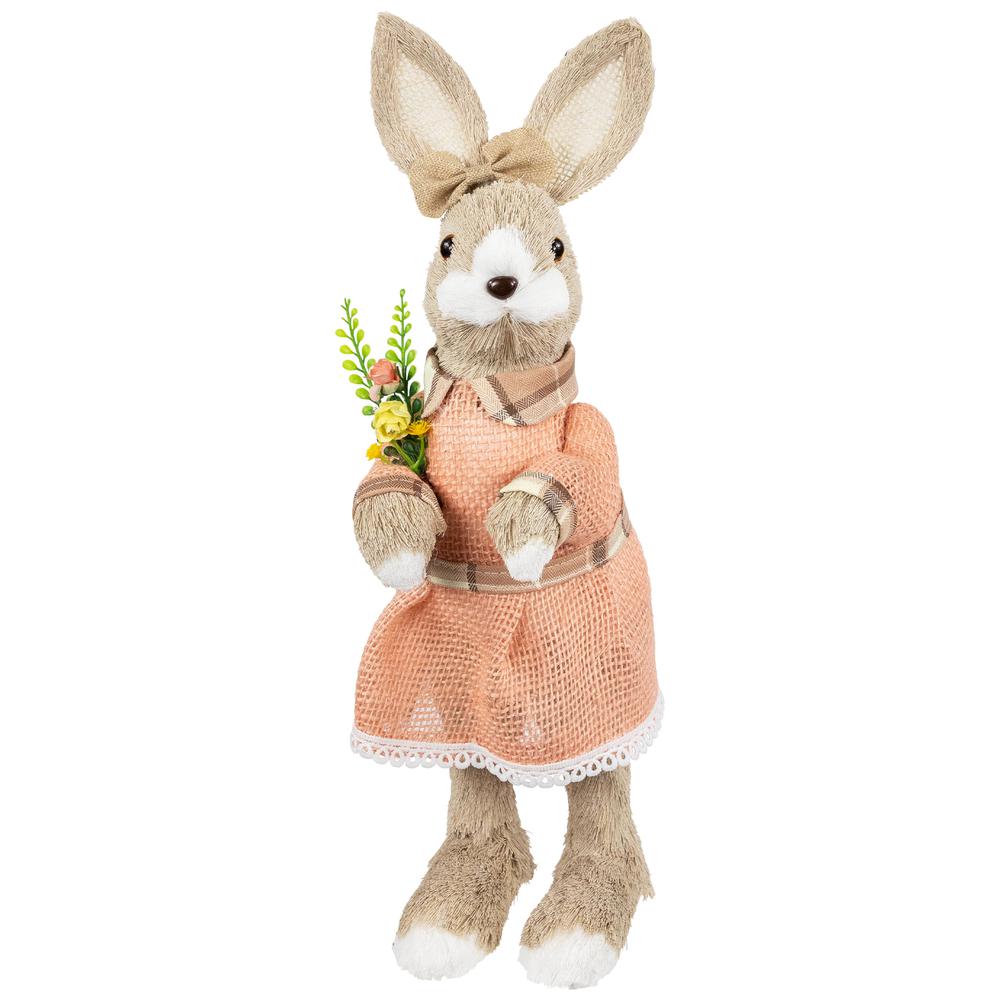 Rustic Girl Rabbit Easter Figure with Flowers - 15.25" - Beige. Picture 1