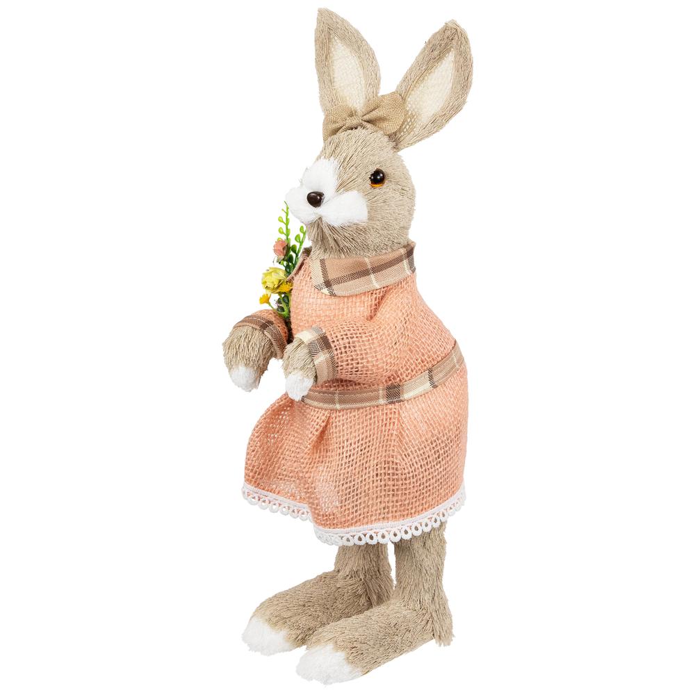 Rustic Girl Rabbit Easter Figure with Flowers - 15.25" - Beige. Picture 3