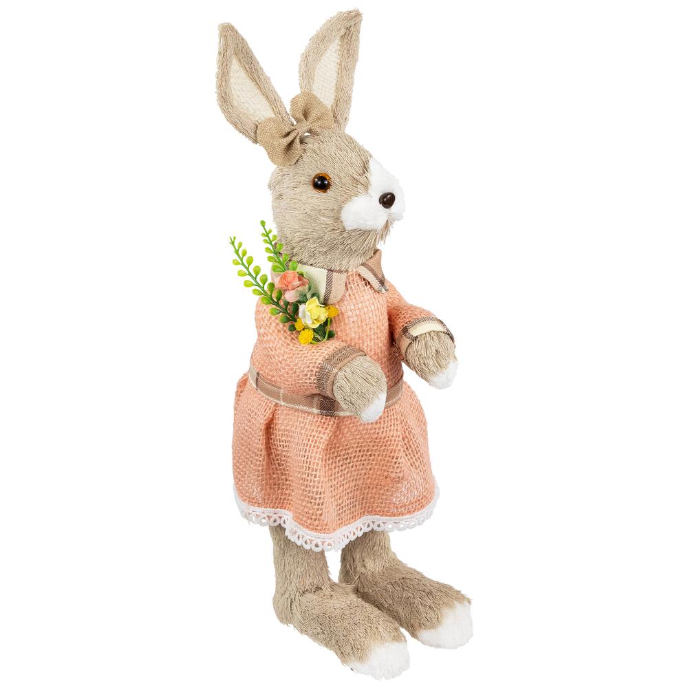 Rustic Girl Rabbit Easter Figure with Flowers - 15.25" - Beige. Picture 2