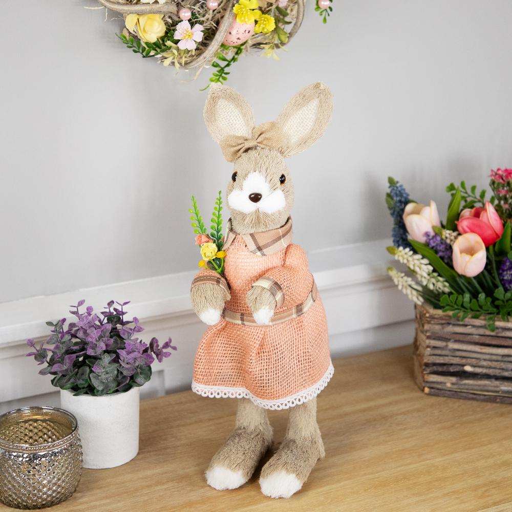 Rustic Girl Rabbit Easter Figure with Flowers - 15.25" - Beige. Picture 5