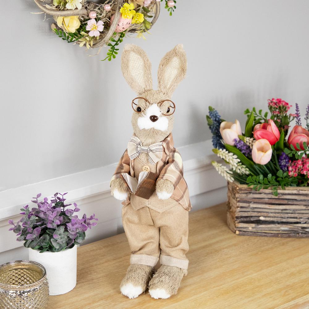 Rustic Boy Rabbit Easter Figure with Book - 16.25" - Beige. Picture 4