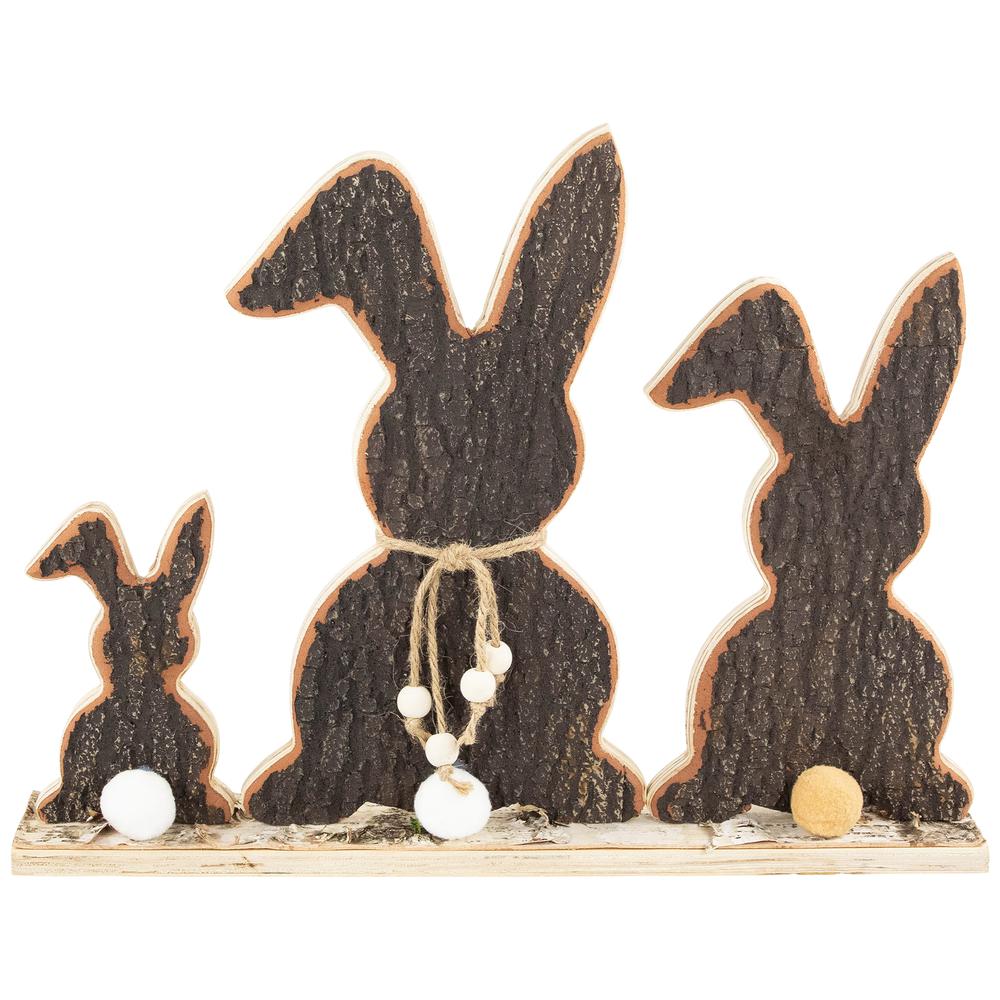 Rabbit Trio Wooden Tree Bark Easter Decoration - 15.75". Picture 1