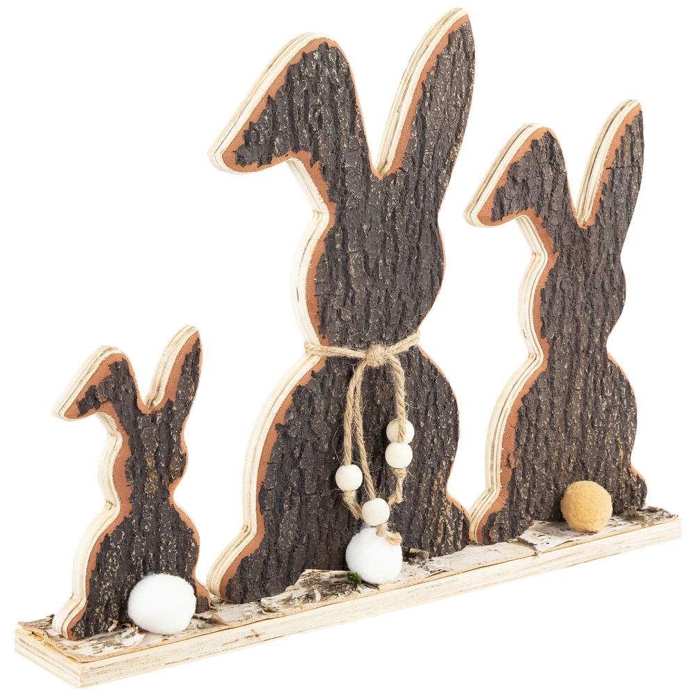 Rabbit Trio Wooden Tree Bark Easter Decoration - 15.75". Picture 3