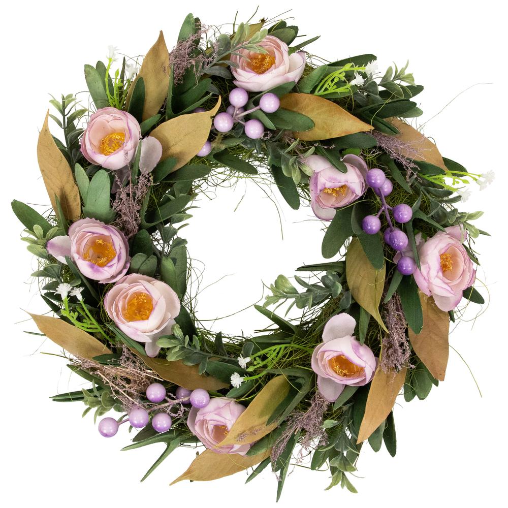 Artificial Mixed Floral and Greenery Spring Wreath - 13" - Purple. Picture 1