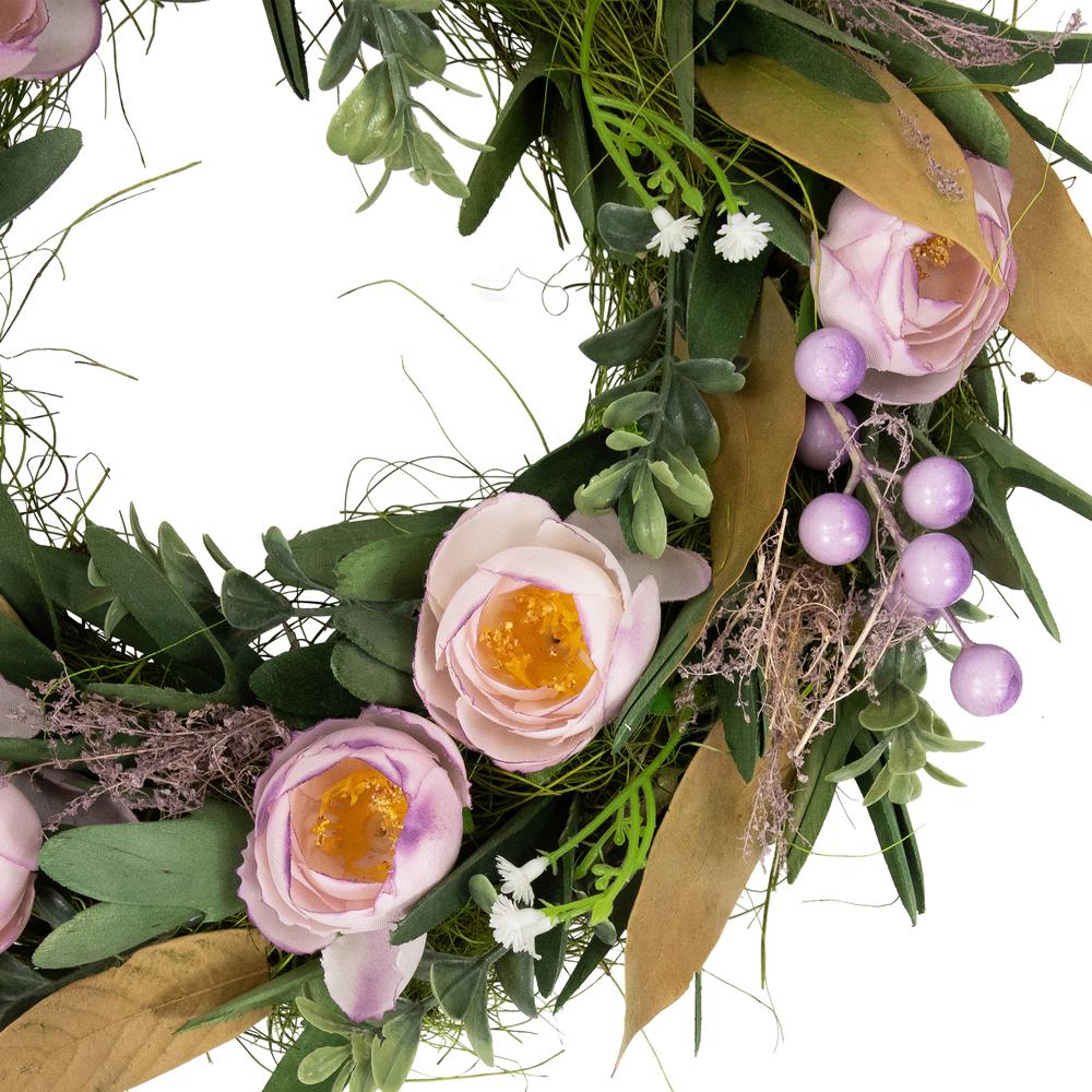 Artificial Mixed Floral and Greenery Spring Wreath - 13" - Purple. Picture 2