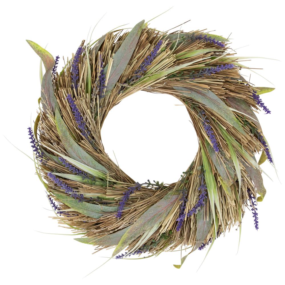 Artificial Grass and Lavender Spring Wreath - 14". Picture 1