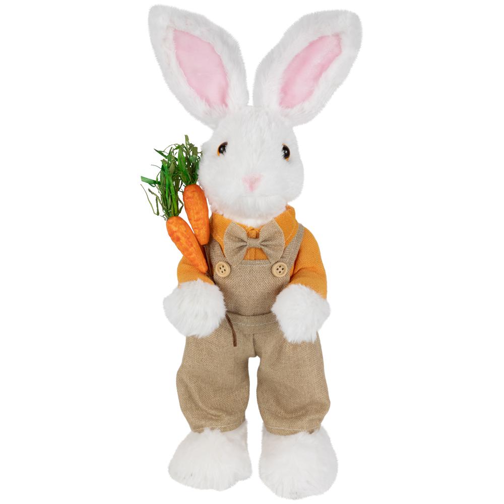 Plush Standing Boy Rabbit with Overalls Easter Figure - 15" - White and Tan. Picture 1
