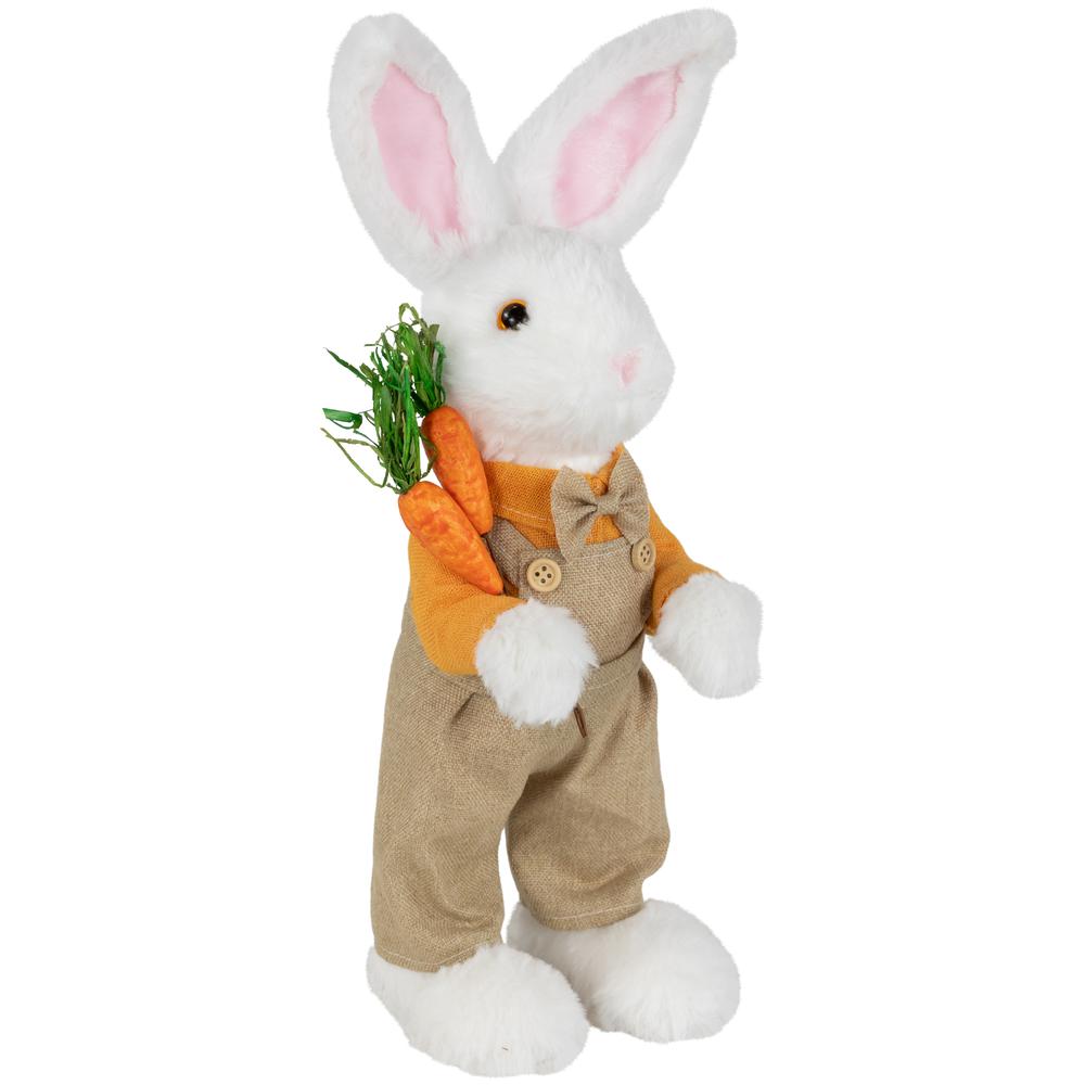 Plush Standing Boy Rabbit with Overalls Easter Figure - 15" - White and Tan. Picture 2