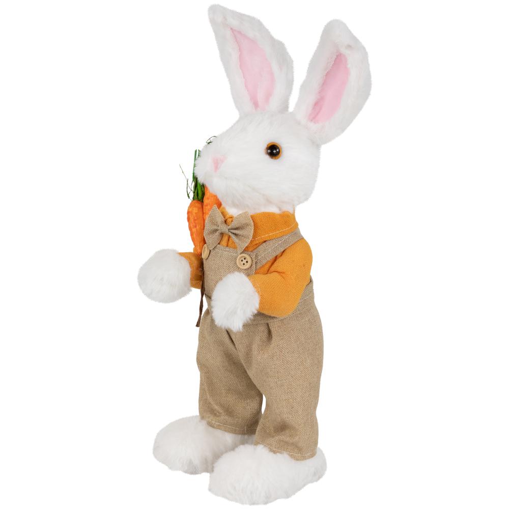 Plush Standing Boy Rabbit with Overalls Easter Figure - 15" - White and Tan. Picture 3