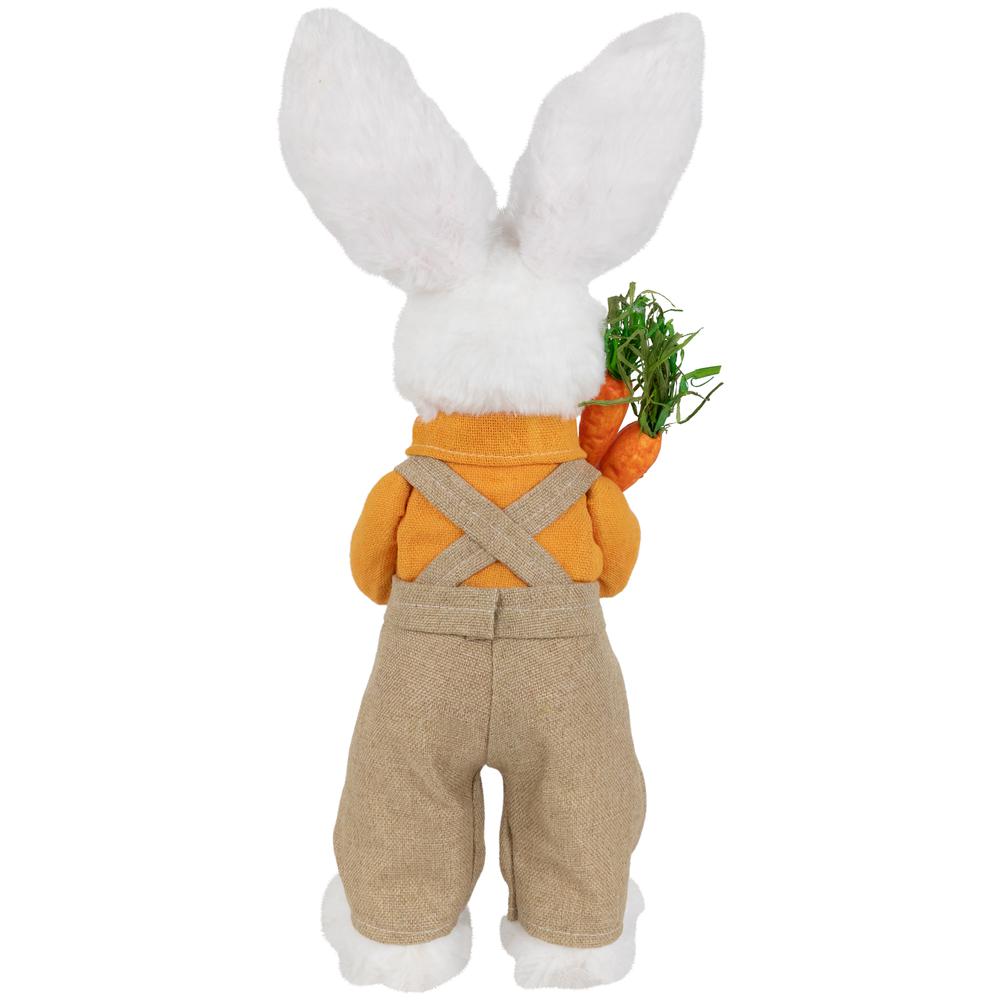 Plush Standing Boy Rabbit with Overalls Easter Figure - 15" - White and Tan. Picture 4