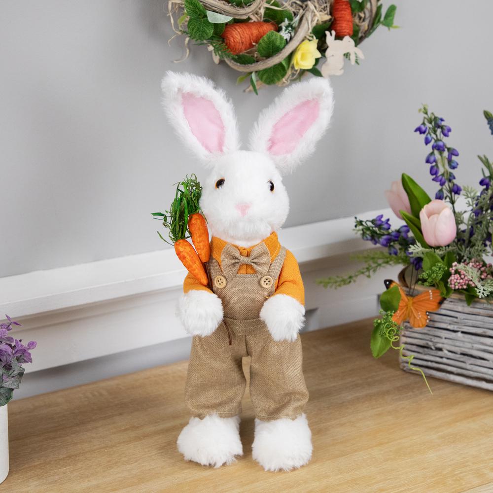 Plush Standing Boy Rabbit with Overalls Easter Figure - 15" - White and Tan. Picture 5