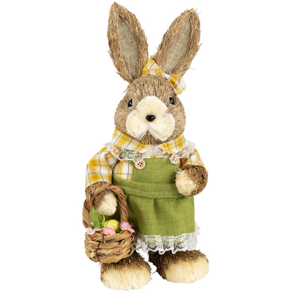 Rustic Girl Rabbit with Easter Basket Figure - 13.75" - Yellow and Green. Picture 1