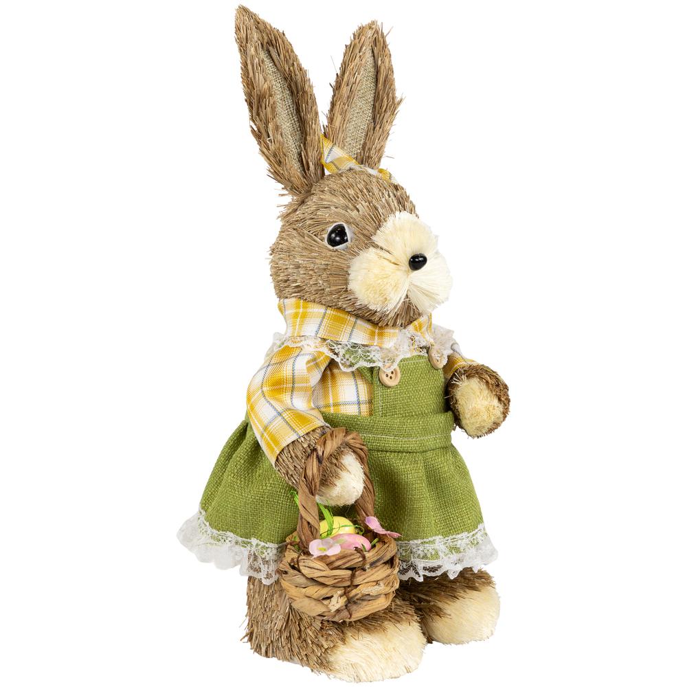 Rustic Girl Rabbit with Easter Basket Figure - 13.75" - Yellow and Green. Picture 2