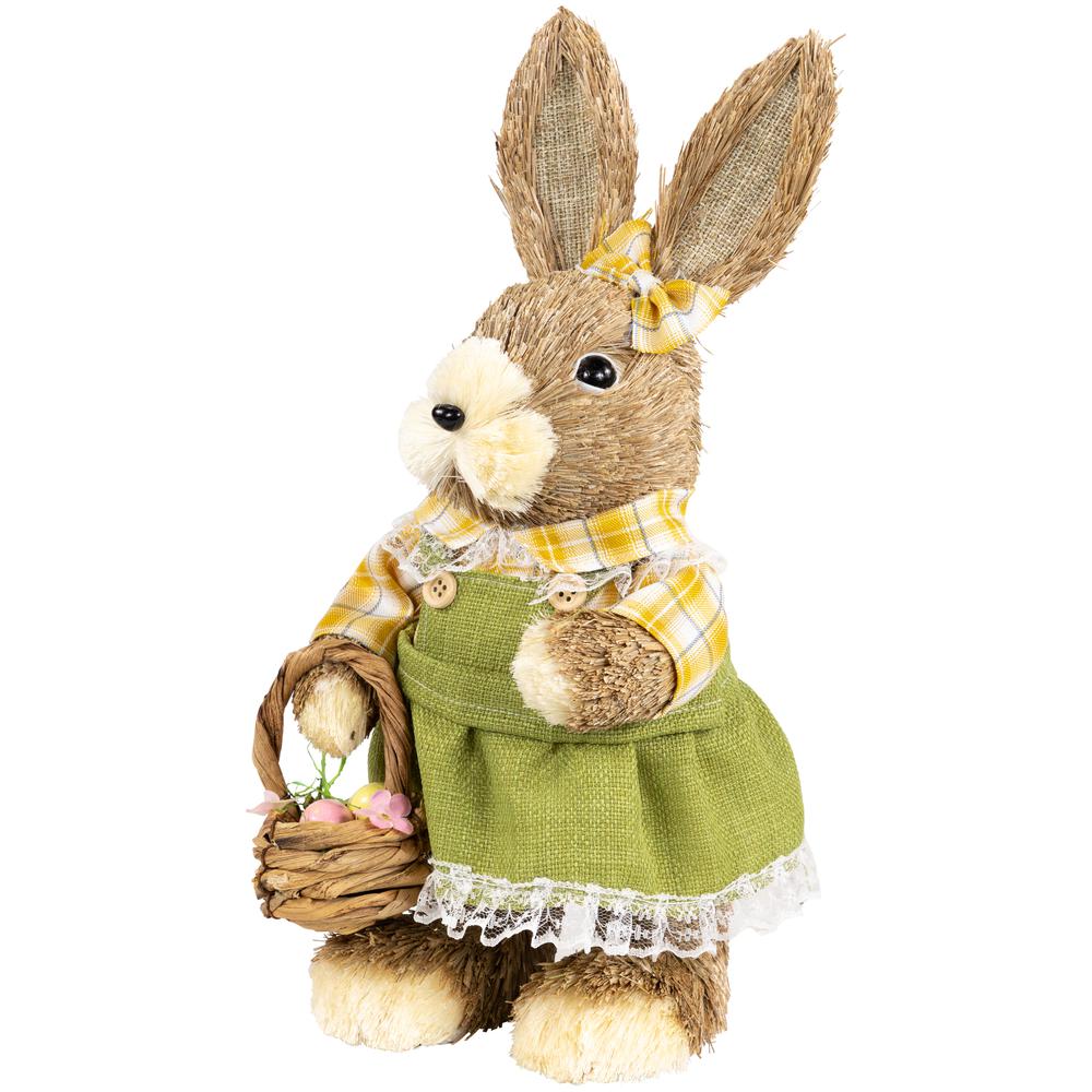Rustic Girl Rabbit with Easter Basket Figure - 13.75" - Yellow and Green. Picture 3