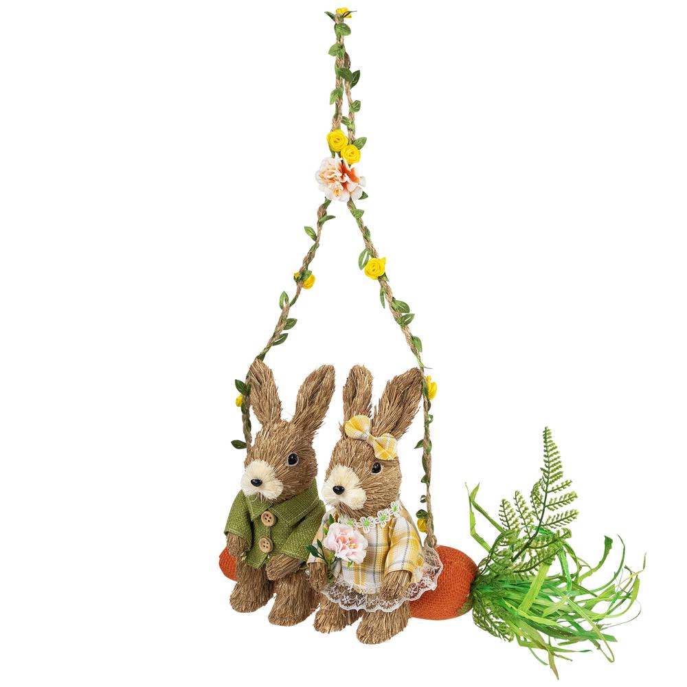 Rabbits on Carrot-Shaped Swing Easter Hanging Decoration - 17". Picture 1