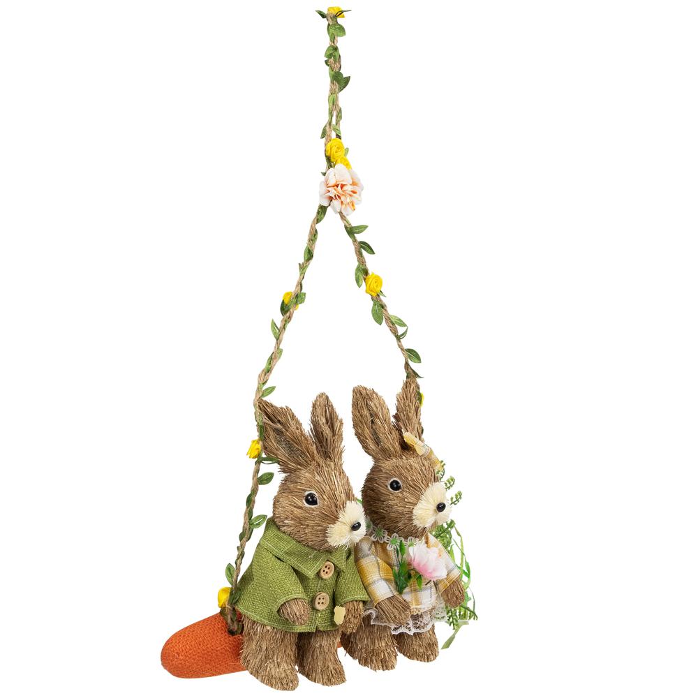 Rabbits on Carrot-Shaped Swing Easter Hanging Decoration - 17". Picture 2