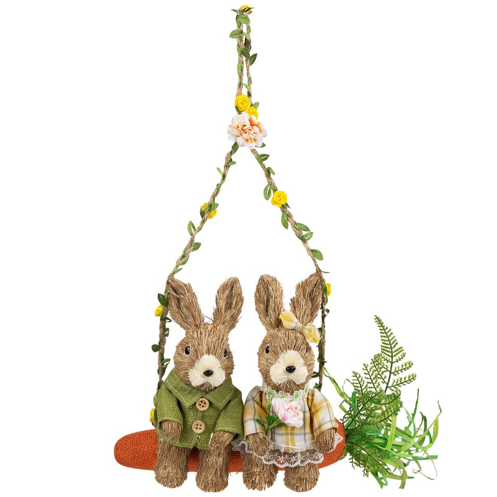 Rabbits on Carrot-Shaped Swing Easter Hanging Decoration - 17". Picture 4