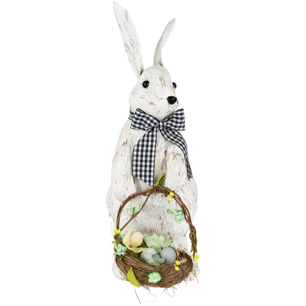Rustic Rabbit with Easter Basket Standing Figure - 14" - Brushed White. Picture 1