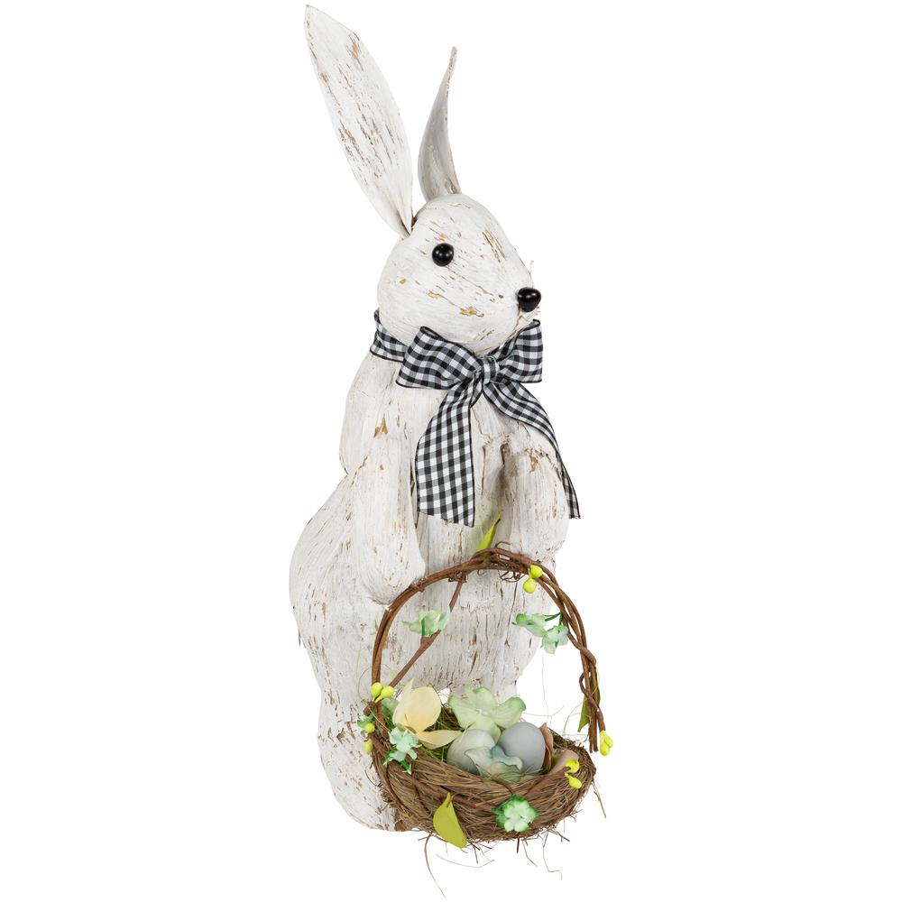 Rustic Rabbit with Easter Basket Standing Figure - 14" - Brushed White. Picture 2
