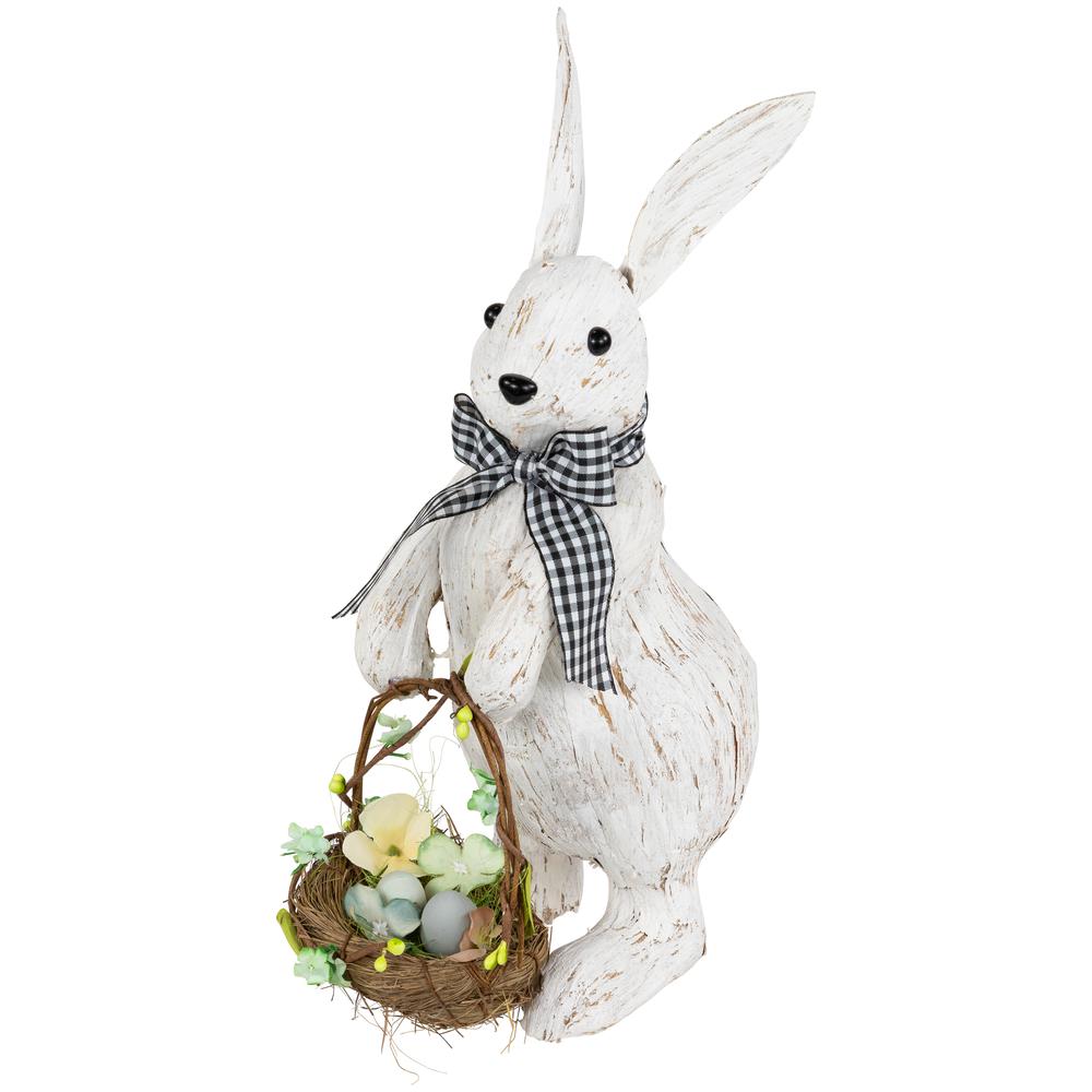 Rustic Rabbit with Easter Basket Standing Figure - 14" - Brushed White. Picture 3