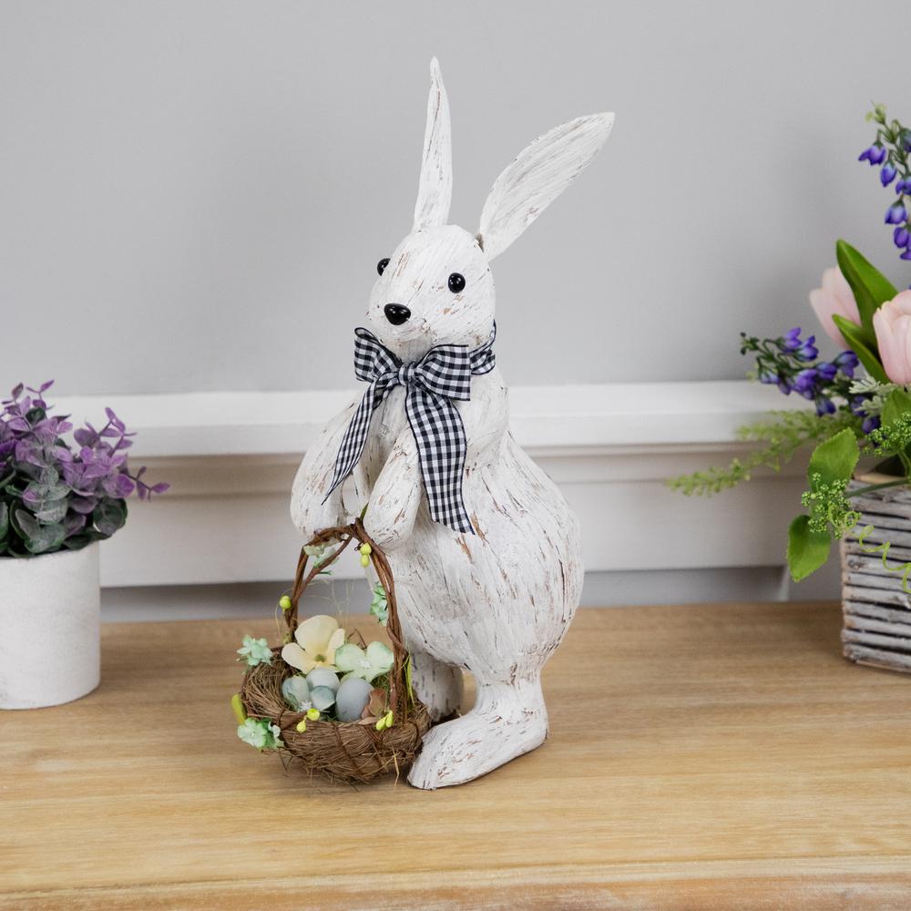 Rustic Rabbit with Easter Basket Standing Figure - 14" - Brushed White. Picture 5