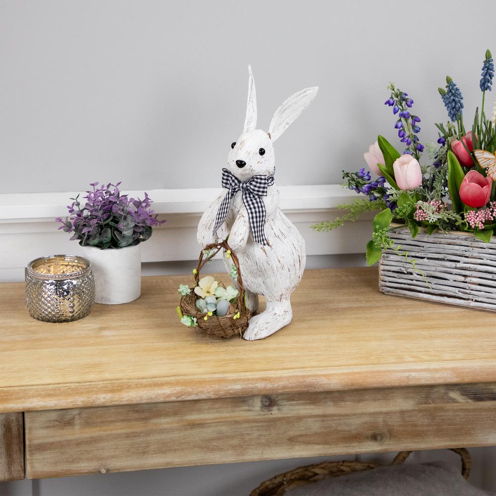 Rustic Rabbit with Easter Basket Standing Figure - 14" - Brushed White. Picture 6
