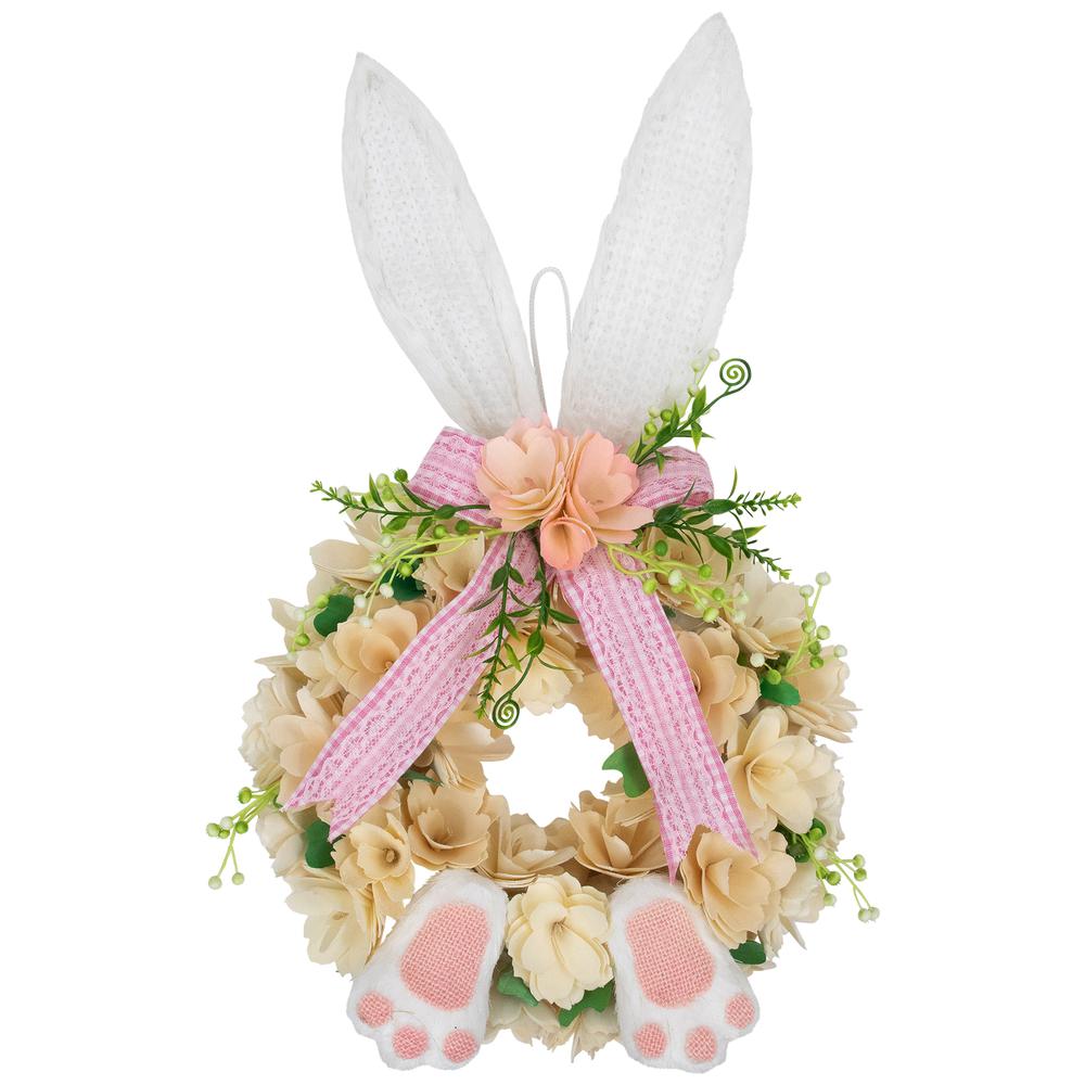 Wooden Floral Artificial Easter Wreath with Rabbit Ears and Paws - 18". Picture 1