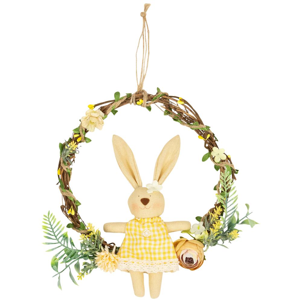 Bunny with Flowers Artificial Easter Twig Wreath - 10". Picture 1