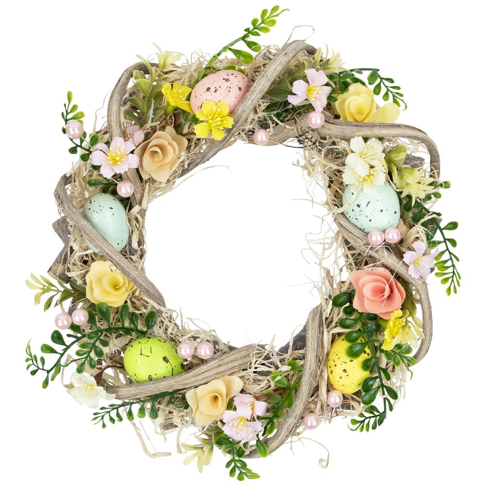 Flowers and Speckled Eggs Artificial Easter Wreath - 12". Picture 1
