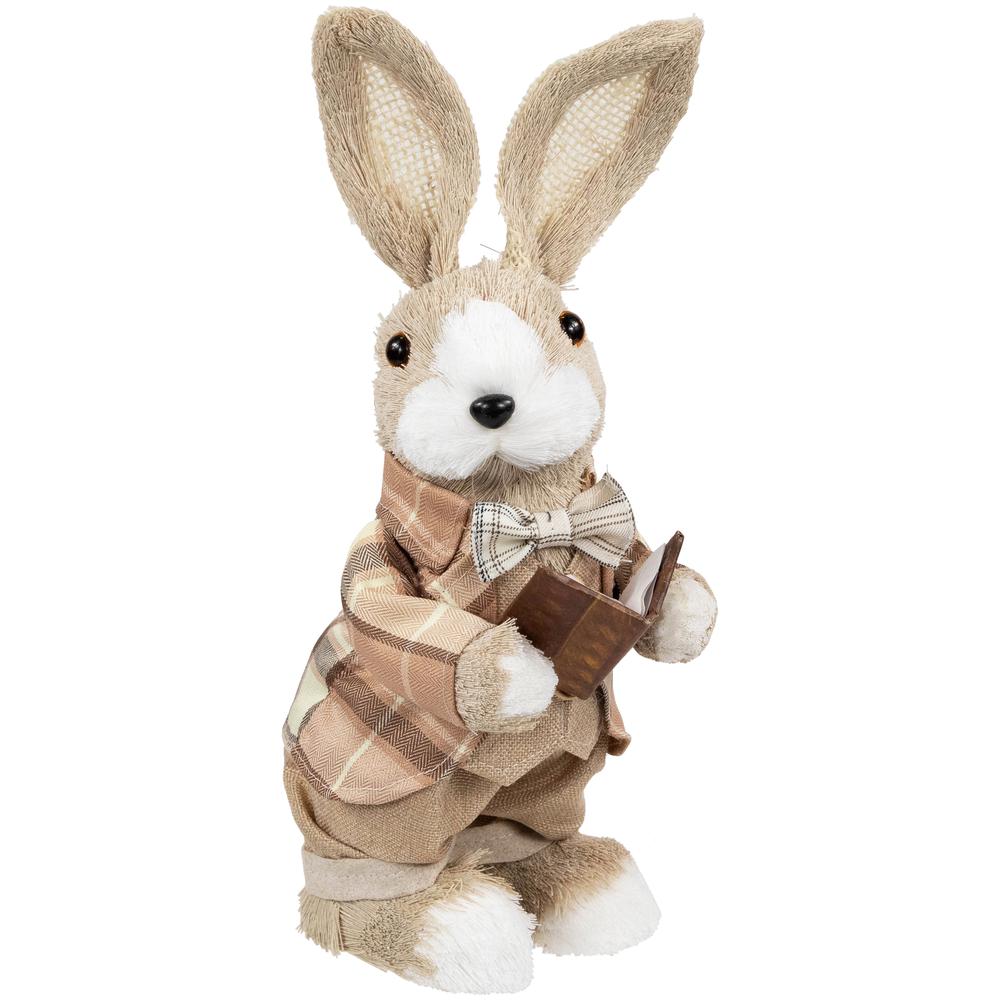 Boy Easter Rabbit Figurine with Plaid Jacket - 12" - Beige. Picture 1