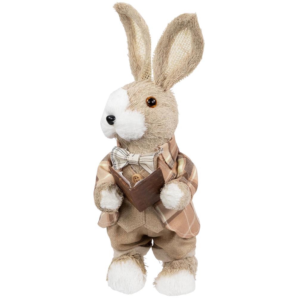 Boy Easter Rabbit Figurine with Plaid Jacket - 12" - Beige. Picture 3