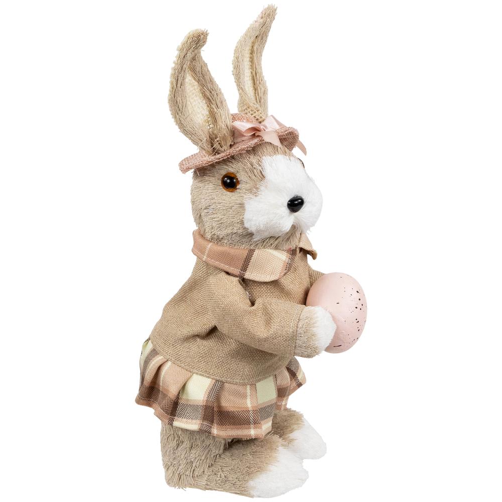 Girl Easter Rabbit Figurine with Plaid Dress - 12" - Beige. Picture 2