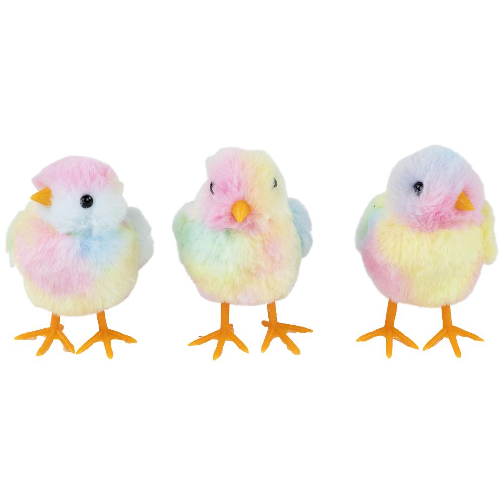 Plush Tie Dye Easter Chick Figurines - 4.25" - Set of 3. Picture 1