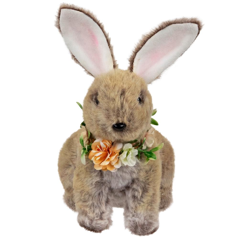 Plush Rabbit with Flower Wreath Easter Figurine - 8.5". Picture 1