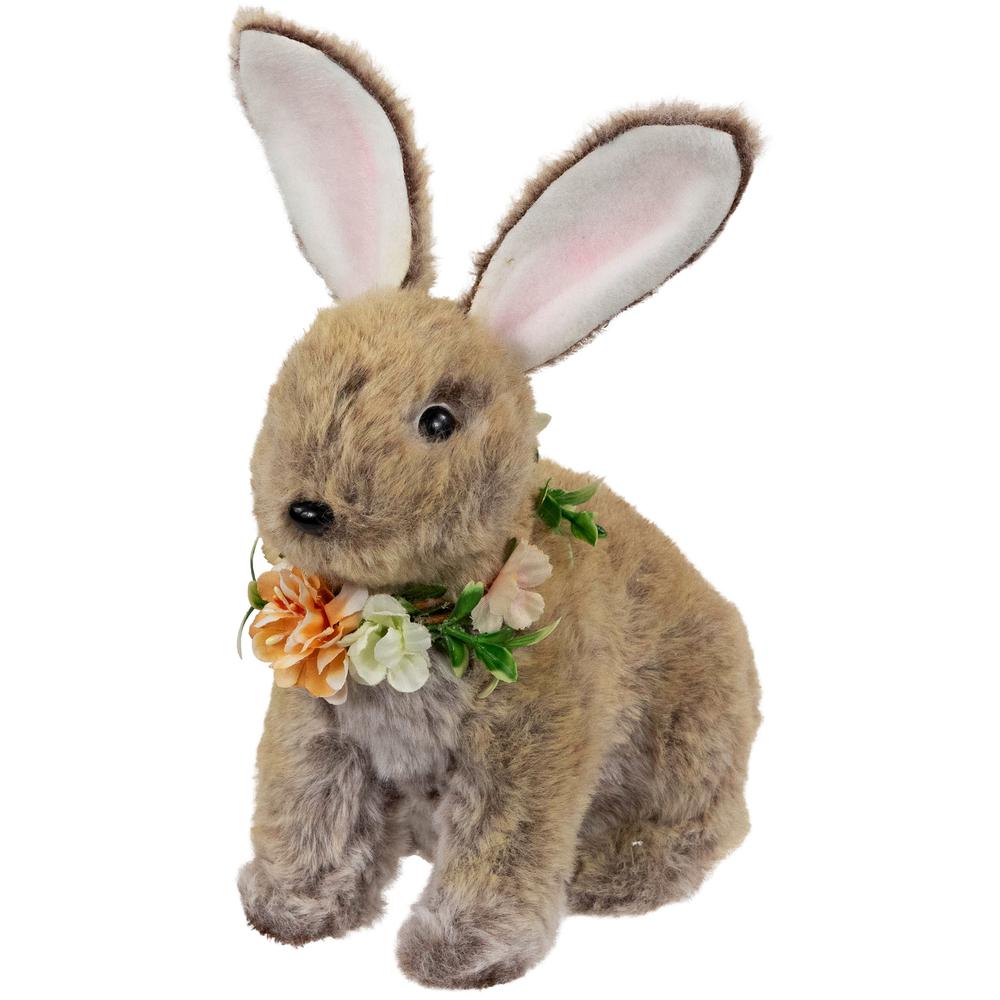 Plush Rabbit with Flower Wreath Easter Figurine - 8.5". Picture 2