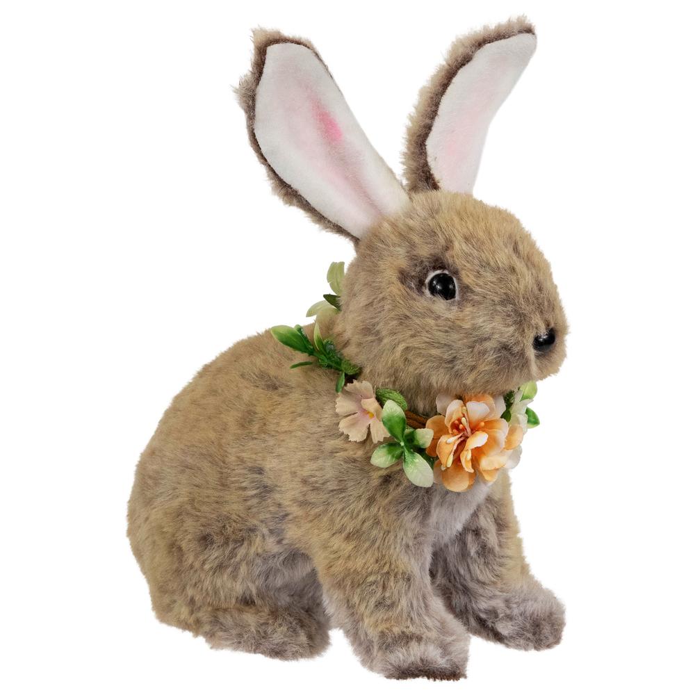 Plush Rabbit with Flower Wreath Easter Figurine - 8.5". Picture 3