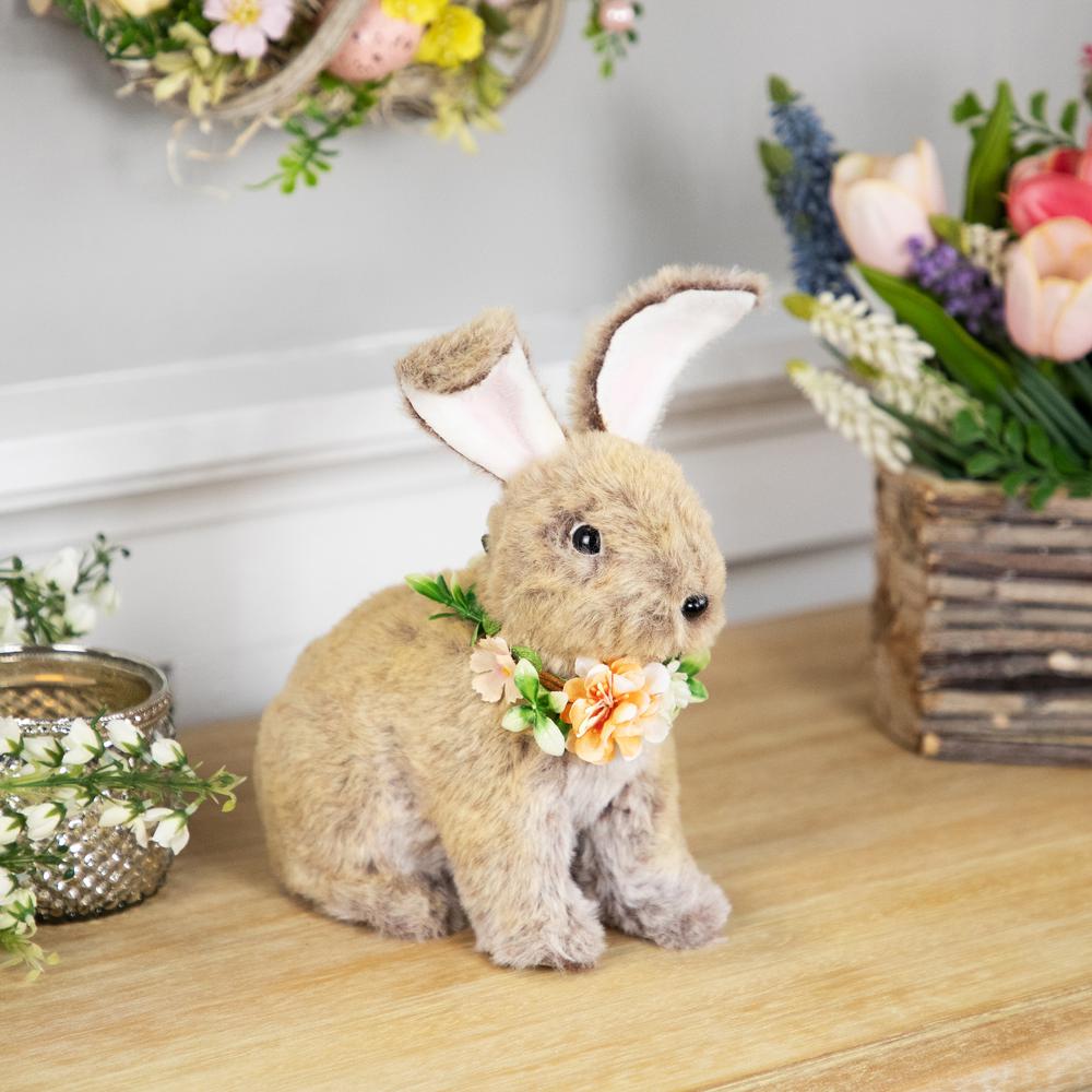 Plush Rabbit with Flower Wreath Easter Figurine - 8.5". Picture 5