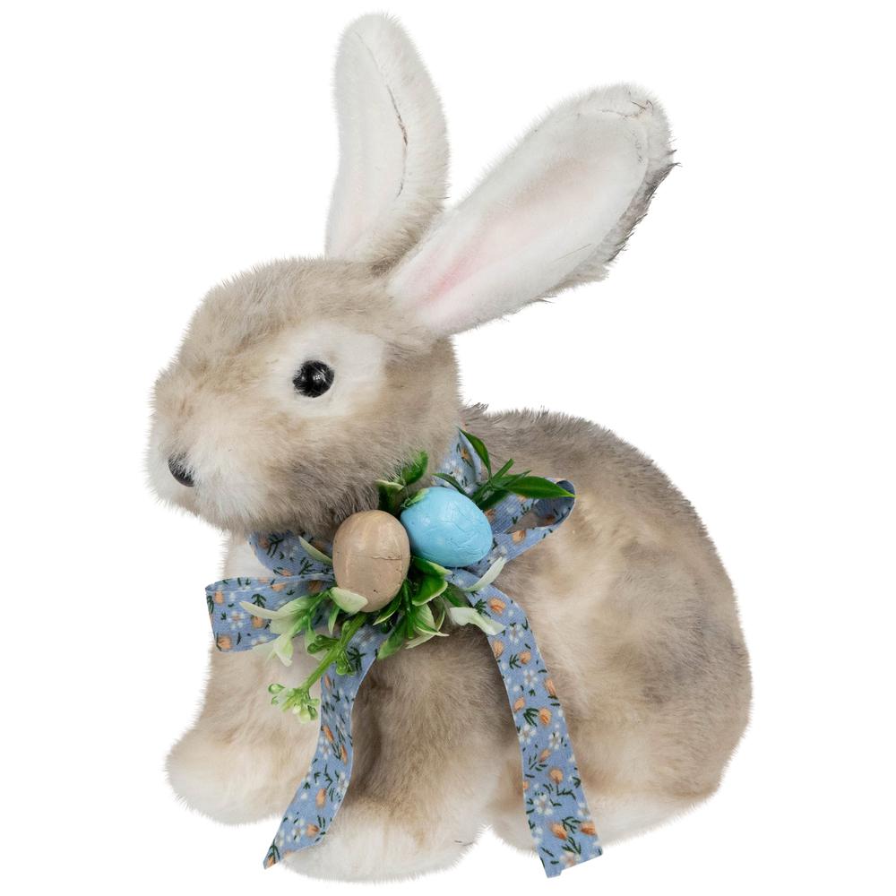 Plush Rabbit with Floral Bow Easter Figurine - 8". Picture 2