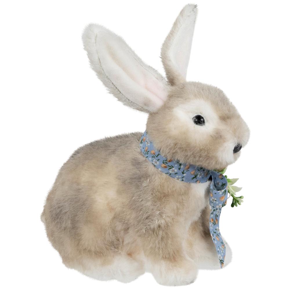 Plush Rabbit with Floral Bow Easter Figurine - 8". Picture 3