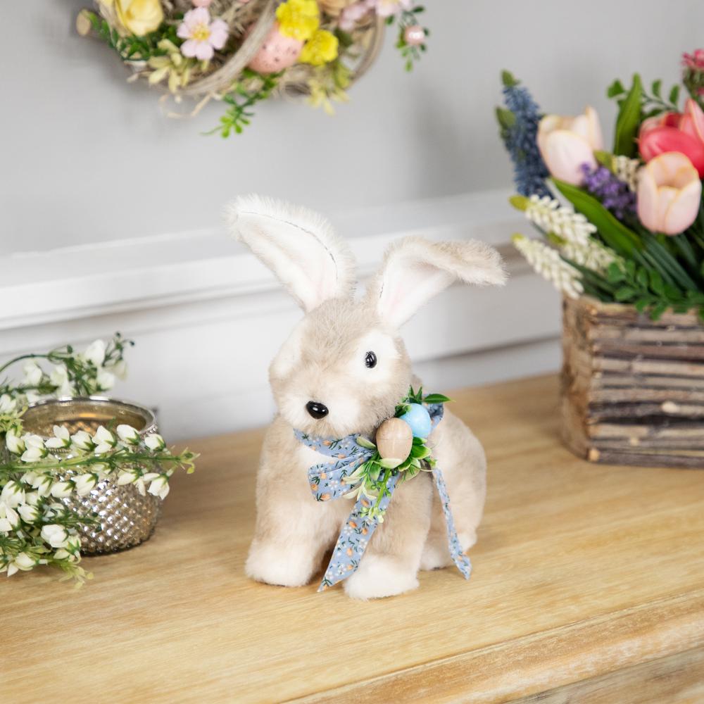 Plush Rabbit with Floral Bow Easter Figurine - 8". Picture 5