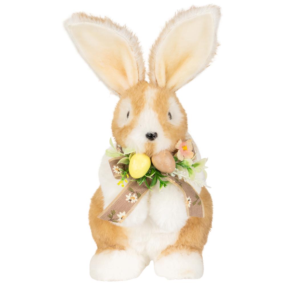 Plush Rabbit with Floral Bow Easter Figurine - 10.25". Picture 1
