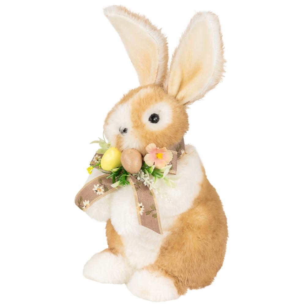 Plush Rabbit with Floral Bow Easter Figurine - 10.25". Picture 3