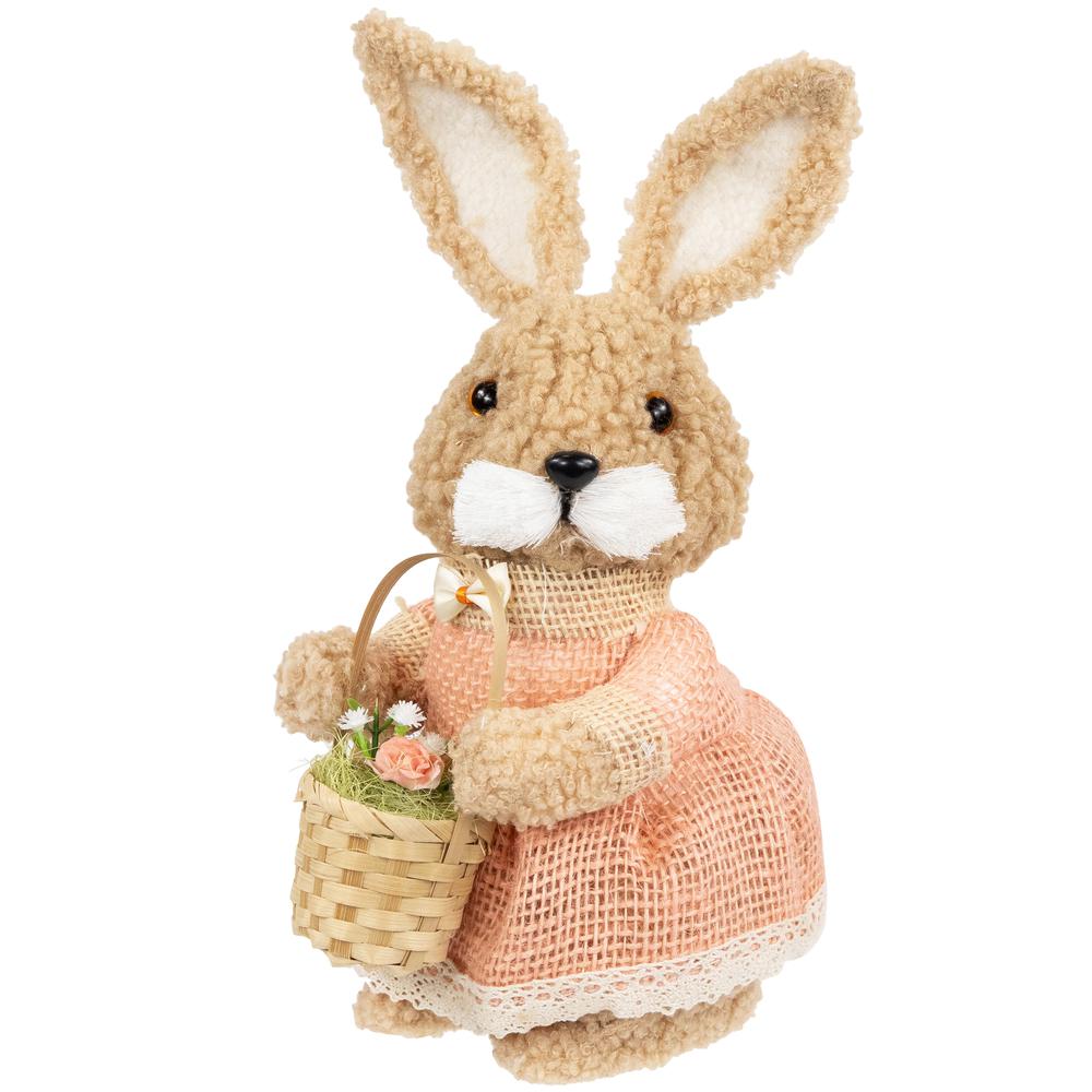 Plush Girl Easter Rabbit Figurine with Basket - 10". Picture 1