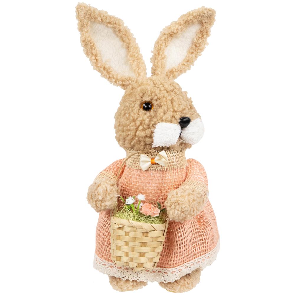 Plush Girl Easter Rabbit Figurine with Basket - 10". Picture 3