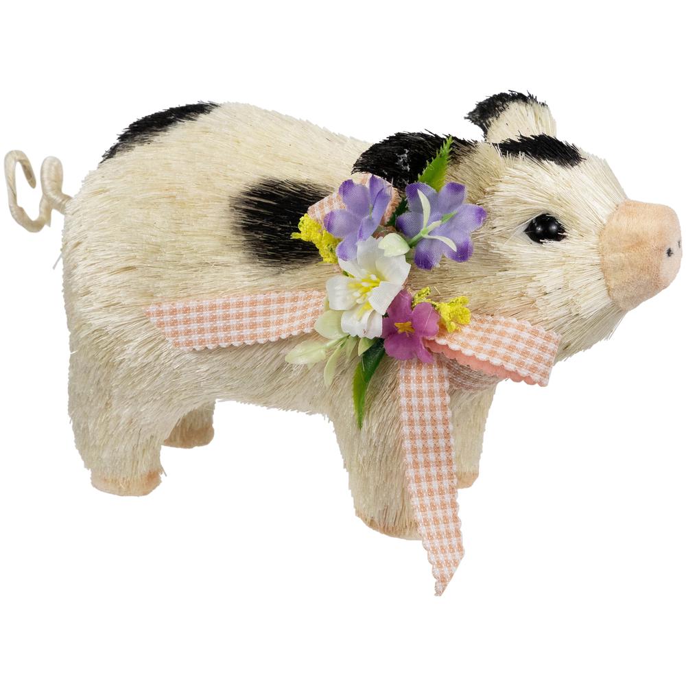 Spotted Piglet with Bow and Flowers Spring Figurine - 9". Picture 2