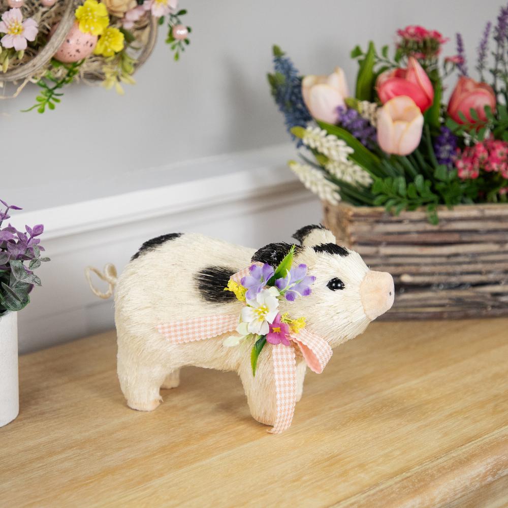 Spotted Piglet with Bow and Flowers Spring Figurine - 9". Picture 5