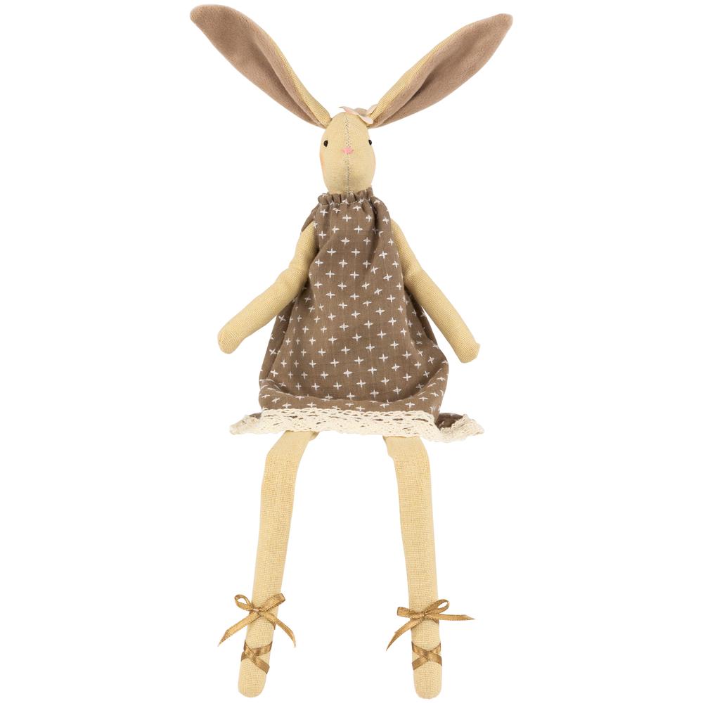 Plush Sitting Girl Bunny Tabletop Easter Figurine - 12" - Beige and Brown. Picture 1