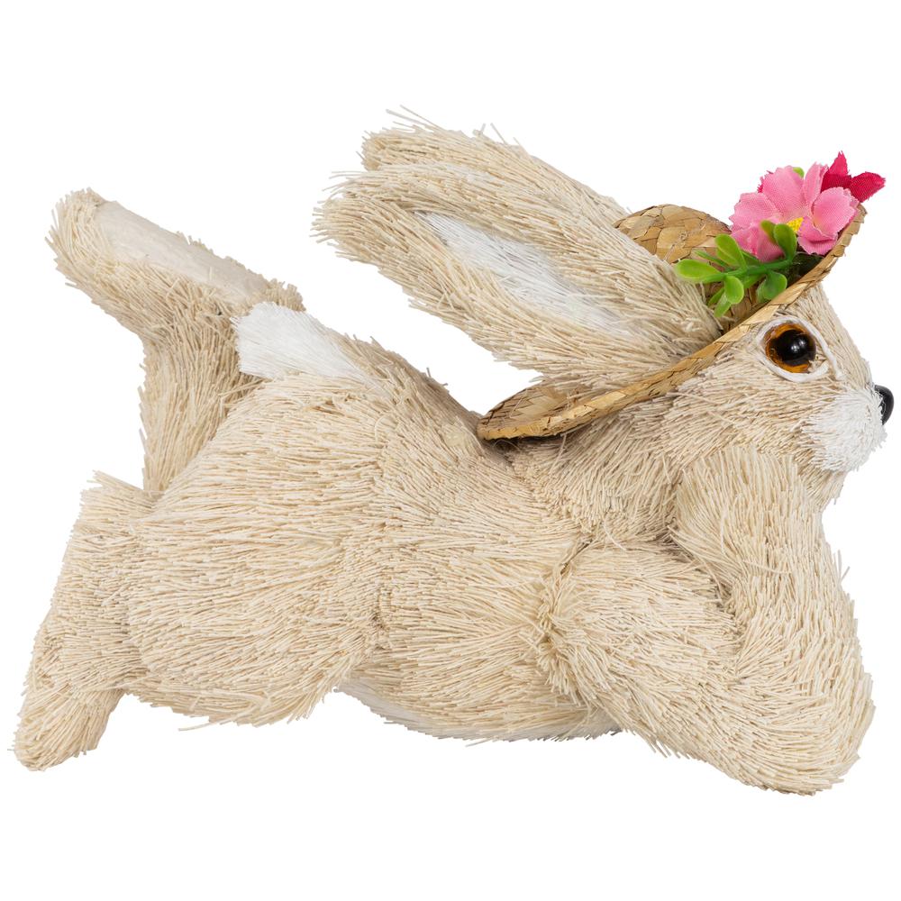 Rabbit with Floral Straw Hat Easter Figurine - 8.75" - Beige. Picture 3